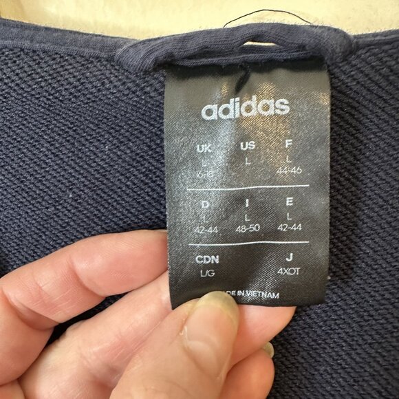 Adidas Navy Blue Zip Up Hoodie Pockets & Logo On Sleeve Large Juniors - Picture 2 of 6